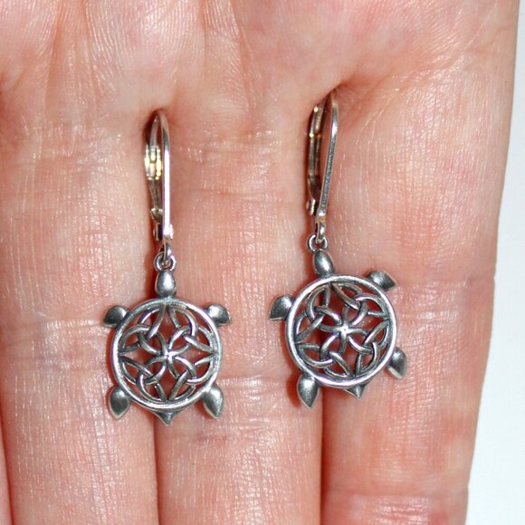 Sterling Silver Celtic Knot Turtle Earrings - Picture 5 of 5